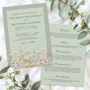 Convite Sage Verde Floral de Flores Silvestres Casamento T
