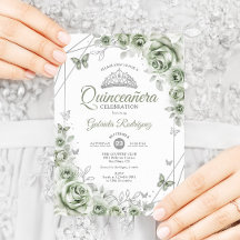 Sage Verde Floral Quinceanera