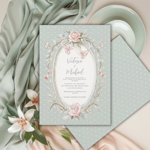Convite Sage Verde Folhagem Moldura Floral Casamento Vinta