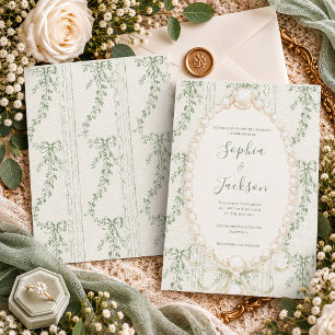 Convite Sage Verde Grandmillenial Fitas Folhagens Vintage