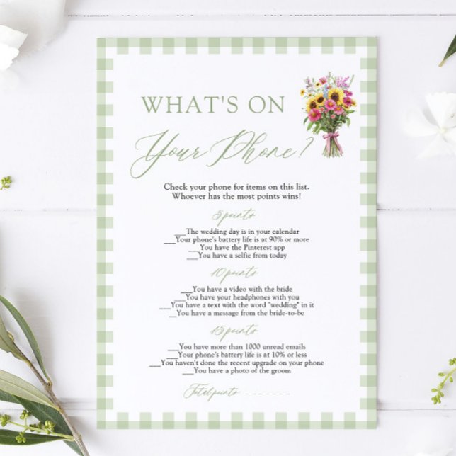 Convite Sage Verde Jogo de Chá de Noiva "O que você tem no (Sage Green What's on Your Phone Bridal Shower Game )