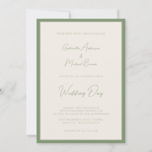 Convite Sage Verde Marfim Casamento Simples Tradicional