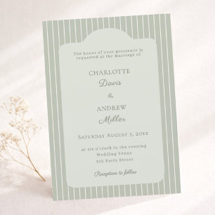 Convite Sage Verde Marfim com Listras Elegante Casamento