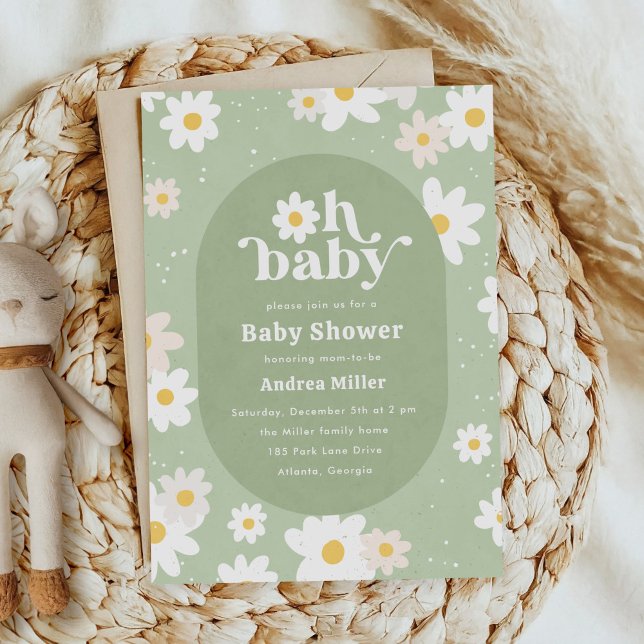 Convite Sage Verde Margaridas de Primavera Chuvada de Bebê (sage green daisies baby shower invitation)