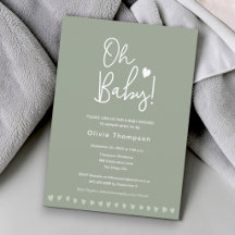 Sage Verde Personalizado Oh Baby Shower Gênero Neu