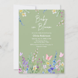 Convite Sage Verde Primavera Bebê em Flor Baby Shower
