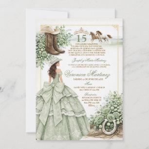 Convite Sage Verde Princesa de Quinceañera Espanhola 15 An