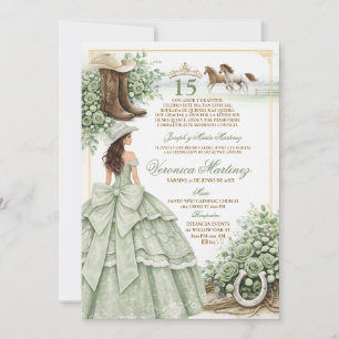 Convite Sage Verde Princesa de Quinceañera Espanhola 15 An