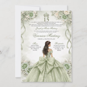 Convite Sage Verde Princesa Espanhola Quinceañera 15 Anos