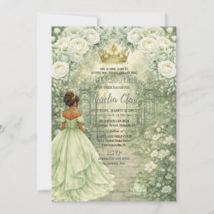 Convite Sage Verde Princesa & Sapo Conto de Fadas Quinceañ