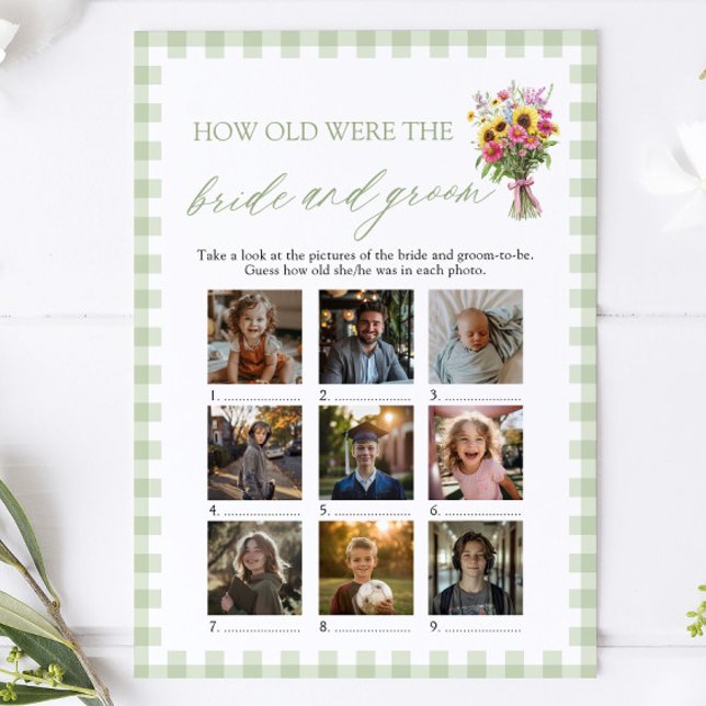 Convite Sage Verde Quantos Anos Tinham os Noivos Jogo (Sage Green How Old Were The Bride & Groom Game)