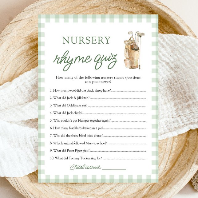 Convite Sage Verde Quiz de Rima Infantil para Chá de Bebê  (Sage Green Golf Nursery Rhyme Quiz Baby Shower)