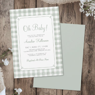 Convite Sage Verde Xadrez Baby Shower