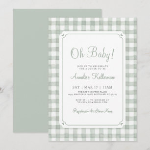 Convite Sage Verde Xadrez Baby Shower