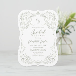 Convite Sage Vintage Flourish Monograma Chá de Noiva