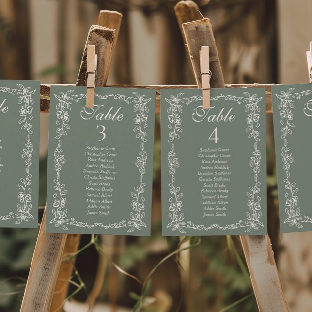Convite Sage Vintage Wedding Seating Chart Sign Cards (Criador carregado)