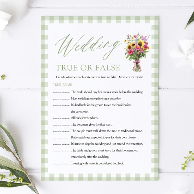 Convite Sage Wedding True or False Bridal Shower Game (Sage Wedding True or False Bridal Shower Game)