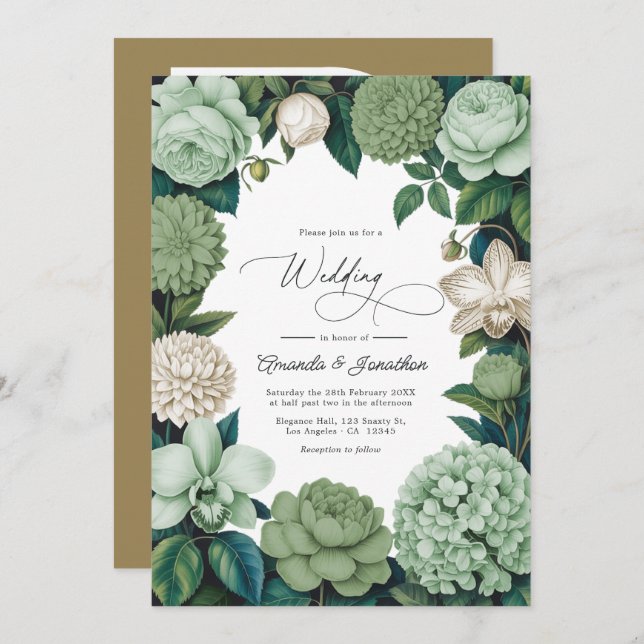 Convite Sage Whisper, Linen Ivory & Olive Mist Wedding (Frente/Verso)