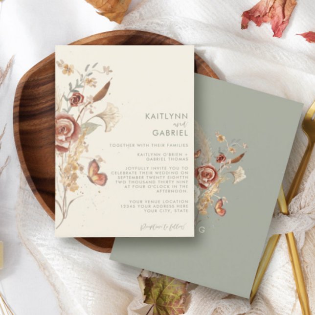Convite Sage Wildflower Água Floral Seca Casamento Em (Criador carregado)