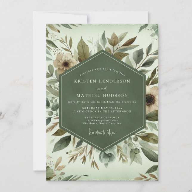 Convite Sage Woodland Bloom Wedding (Frente)