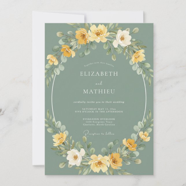 Convite Sage Yellow Botanical Whimsical Wedding (Frente)