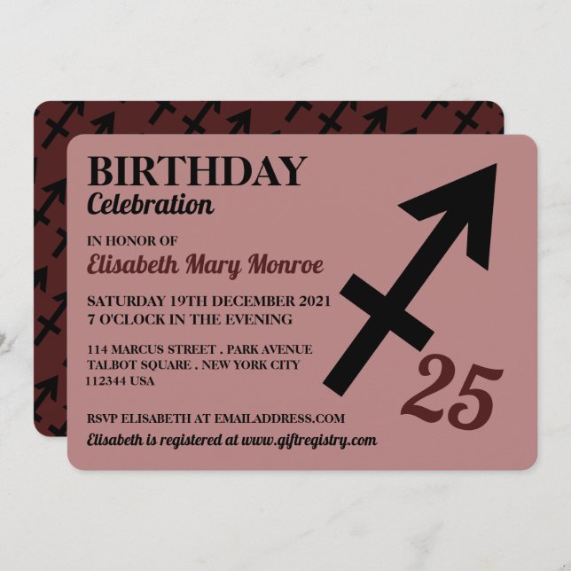 Convite Sagitário, O Arqueiro, Sinal Zodiac Star Aniversár (Frente/Verso)