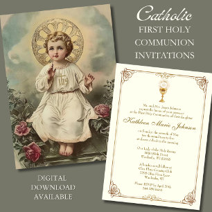 Convite Sagrada Comunhão Católica Jesus Rosas