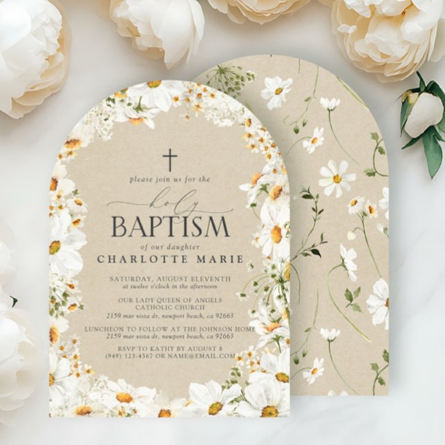 Convite Sagrada e elegante batismo cruzado com aquarela (Criador carregado)