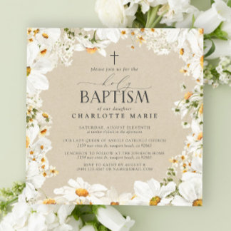 Convite Sagrada e elegante batismo cruzado com aquarela