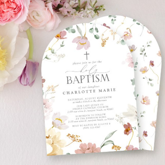 Convite Sagrada Elegante Flores De Aquarela Rosa-Blush (Criador carregado)