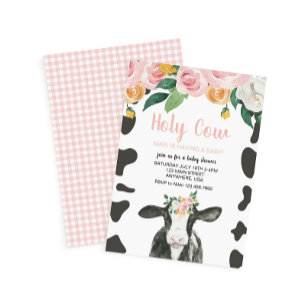 Convite Sagrada Vaca Rosa floral Chã de Bebê