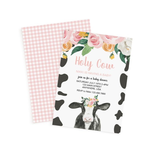 Convite Sagrada Vaca Rosa floral Chã de Bebê (Criador carregado)