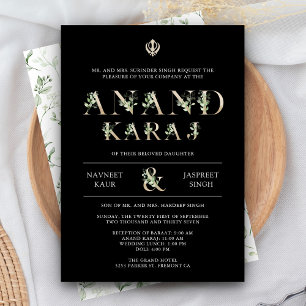 Convite Sai da Typografia Negra Anand Karaj Sikh Casamento