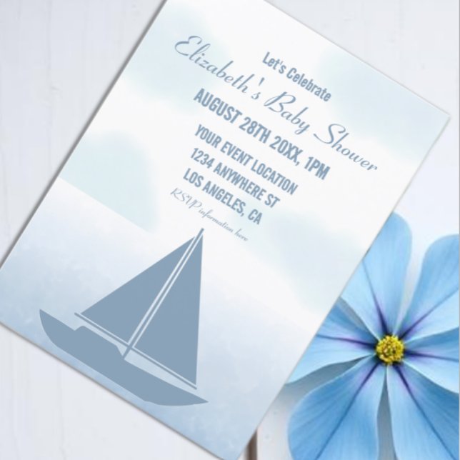 Convite Sailboat Blue Watercolor Boy Baby Shower (Criador carregado)