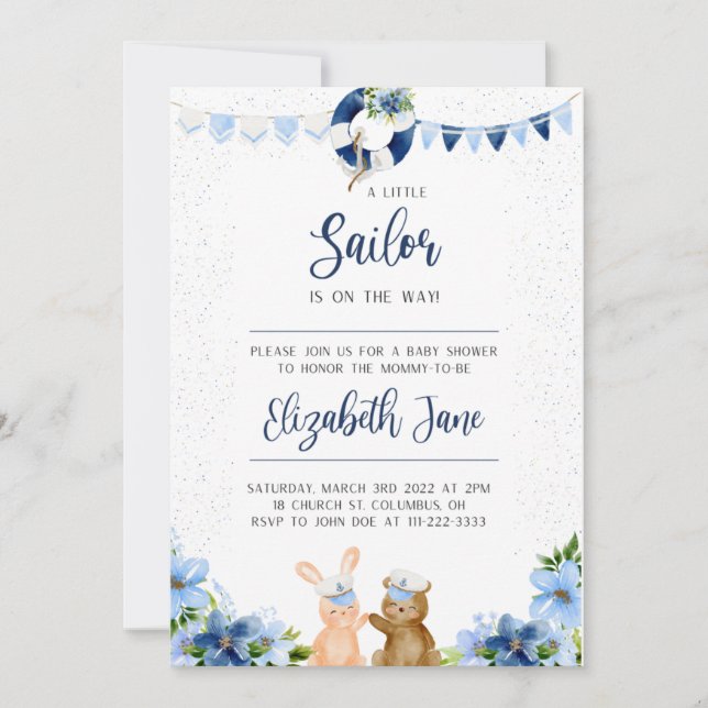 Convite Sailor Baby Shower Invitation (Frente)
