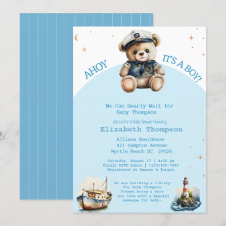 Convite Sailor Teddy Bear Traga um Chá de fraldas de Livro