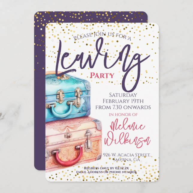Convite Saindo da Viagem de Suitcase da Festa (Frente/Verso)