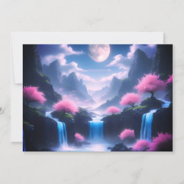 Convite Sakora tree-Moonlit Waterfall with Cherr-pink