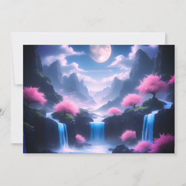 Convite Sakora tree-Moonlit Waterfall with Cherr-pink (Frente)
