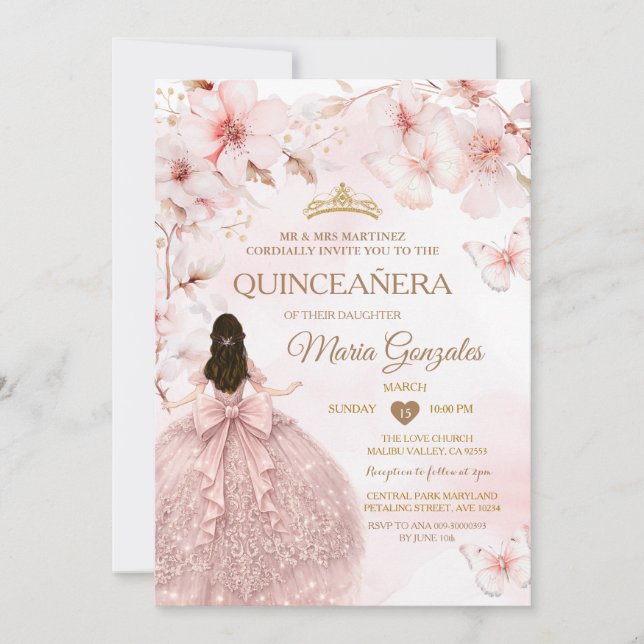 Convite Sakura de Primavera Quinceañera Doce 16 Flor de ce (Frente)