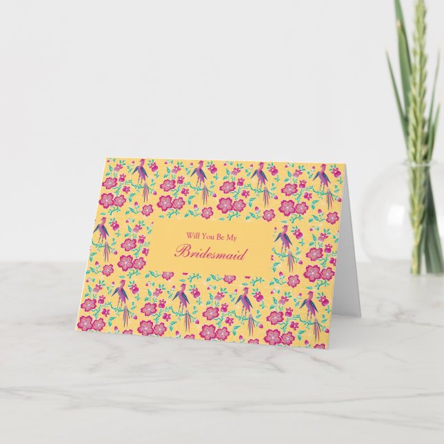 Convite Sakura Floral Batik Be My Bridesmaid Invitation (Frente)