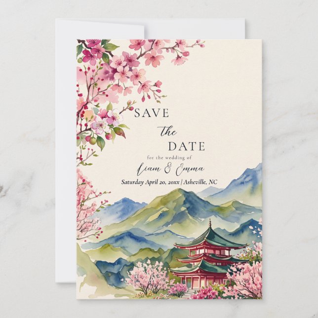Convite Sakura Flores de Cerejeira Japonesas Salve a Data (Frente)