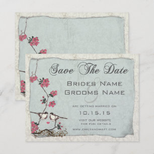 Convite Sakura Passarinho Damask Salvar a Data