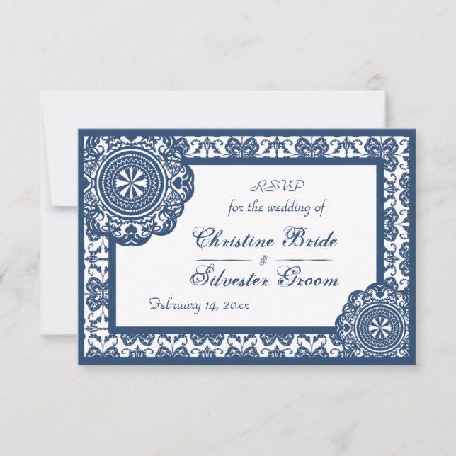 Convite Sala Azul Árabe, rsvp de casamento de 3,5"x5" (Frente)