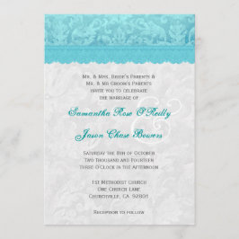 Convite Sala de Casamento Azul Aqua e Prata V200