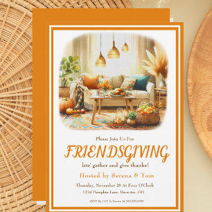 Convite Sala de estar Boho Friendsgiving Dia de Ação de Gr