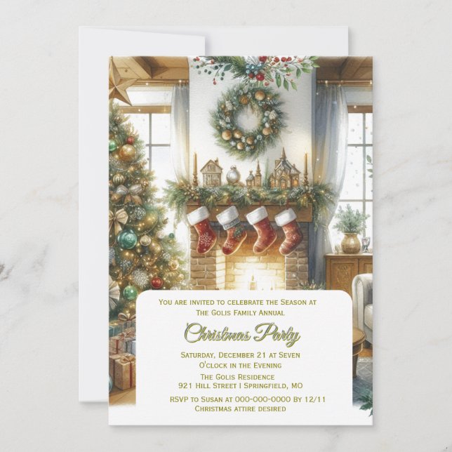 Convite Sala de Estar e Árvore de Natal de Feriado  (Frente)