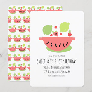 Convite Salada De Frutas De Aniversário De Melancia Fofa