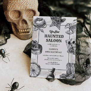 Convite Salão Assombrado Ocidental Aniversário de Hallowee
