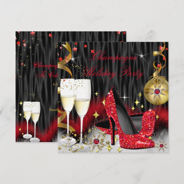 Convite Salão de Festa de Natal com Champagne e Saltos Ver (Frente/Verso)